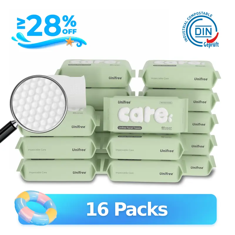 Unifree Disposable Face Towels, Ultra Soft Facial Towel for Skincare & Face Cleansing, Wet & Dry Use, Biodegradable, Lint Free, Gentle for Sensitive Skin, Multi Pack, Summer Wins