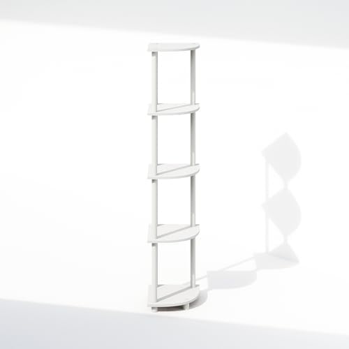 Furinno Turn-N-Tube Toolless Assembly 5-Tier Storage Shelves, White | Corner Shelf, Open Storage Book Shelf, for Organization and Storage, Living Room, Home Office, Bedroom
