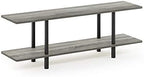 Furinno Turn-N-Tube 2-Tier Multipurpose Wide Shelf, French Oak Grey/Black | Wide Accent Display Shelf, Open Shelves, Round Tubes, for Organization and Storage, Living Room, Garage, Home Office
