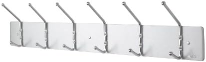 Safco Wall Mount Coat Rack, 6-Hooks for Hanging Coats, Purses, Bags, Umbrellas, for Hallways and Entryways, Black and Satin Aluminum