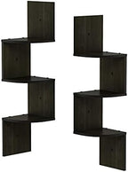Furinno Rossi Wall Mount Floating Corner Shelf, 3-Tier Radial Set of 2, Espresso