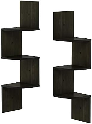 Furinno Rossi Wall Mount Floating Corner Shelf, 3-Tier Radial Set of 2, Espresso