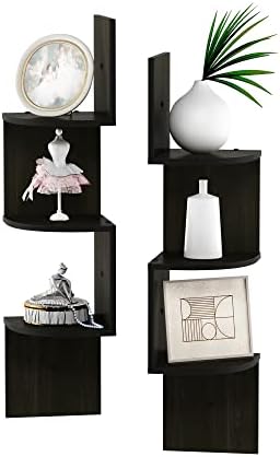 Furinno Rossi Wall Mount Floating Corner Shelf, 3-Tier Radial Set of 2, Espresso