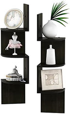 Furinno Rossi Wall Mount Floating Corner Shelf, 3-Tier Radial Set of 2, Espresso