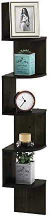 Furinno Rossi Wall Mount Floating Corner Shelf, 3-Tier Radial Set of 2, Espresso