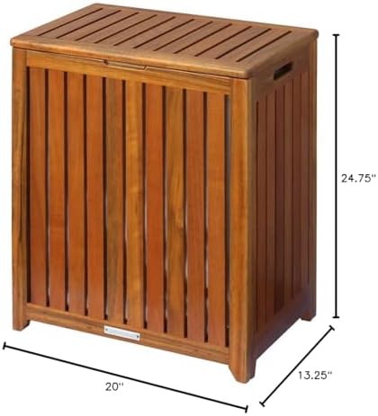 Oceanstar Solid Wood Spa Laundry Hamper 24.75 in high x 20 in Wide x 13.25 in deep, Brown | Hinged lid to prop lid open hands free