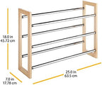 Whitmor 3 Tier Expandable Shoe Rack -Stackable - Natural Wood and Chrome