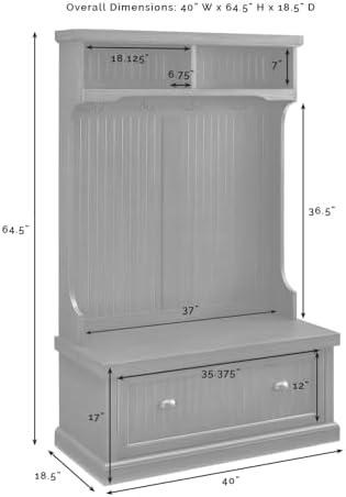 Crosley Furniture Seaside Hall Tree with Shoe Rack Bench and Coat Hooks for Hanging Storage, Distressed White