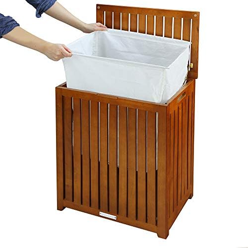 Oceanstar Solid Wood Spa Laundry Hamper 24.75 in high x 20 in Wide x 13.25 in deep, Brown | Hinged lid to prop lid open hands free