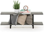 Furinno Turn-N-Tube 2-Tier Multipurpose Wide Shelf, French Oak Grey/Black | Wide Accent Display Shelf, Open Shelves, Round Tubes, for Organization and Storage, Living Room, Garage, Home Office