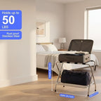 USTECH Double-Tier Luggage Rack – Foldable Suitcase Stand with Lower Shelf, Easy Assembly Metal Frame for Guest Room, Bedroom, Hotel, or Closet Storage