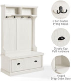 Crosley Furniture Seaside Hall Tree with Shoe Rack Bench and Coat Hooks for Hanging Storage, Distressed White