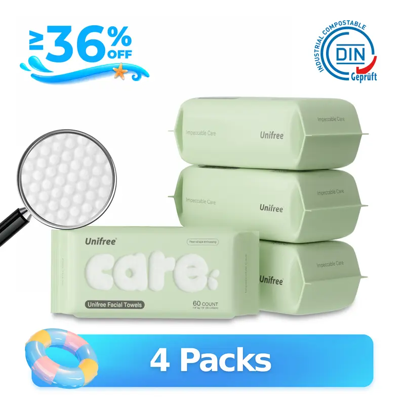 Unifree Disposable Face Towels, Ultra Soft Facial Towel for Skincare & Face Cleansing, Wet & Dry Use, Biodegradable, Lint Free, Gentle for Sensitive Skin, Multi Pack, Summer Wins