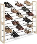 Whitmor 3 Tier Expandable Shoe Rack -Stackable - Natural Wood and Chrome