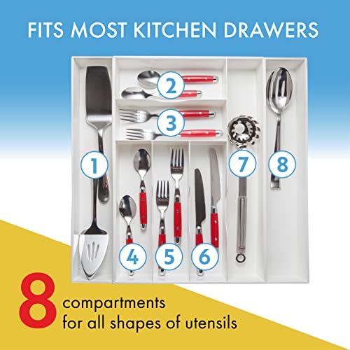 Dial Industries Expandable Silverware Utensil Drawer Organizer, Extra Wide | Keeps forks, spoons and flatware neatly separated, Adjusts to fit narrow or wide drawers, Great for everyday cutlery storage