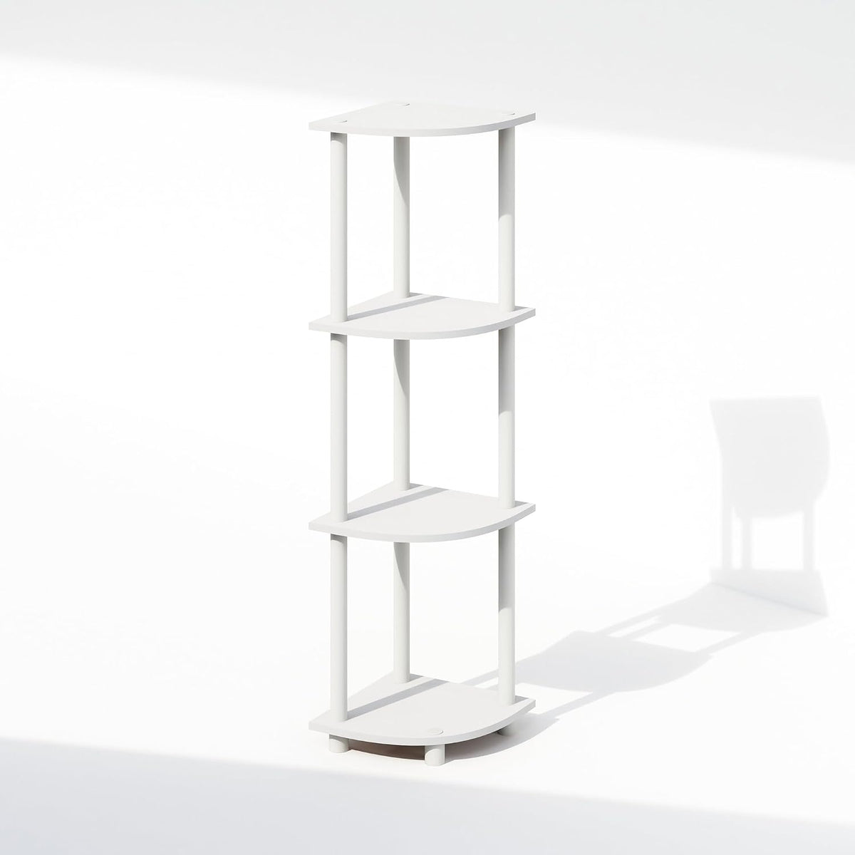 Furinno Turn-N-Tube Toolless Assembly 5-Tier Storage Shelves, White | Corner Shelf, Open Storage Book Shelf, for Organization and Storage, Living Room, Home Office, Bedroom