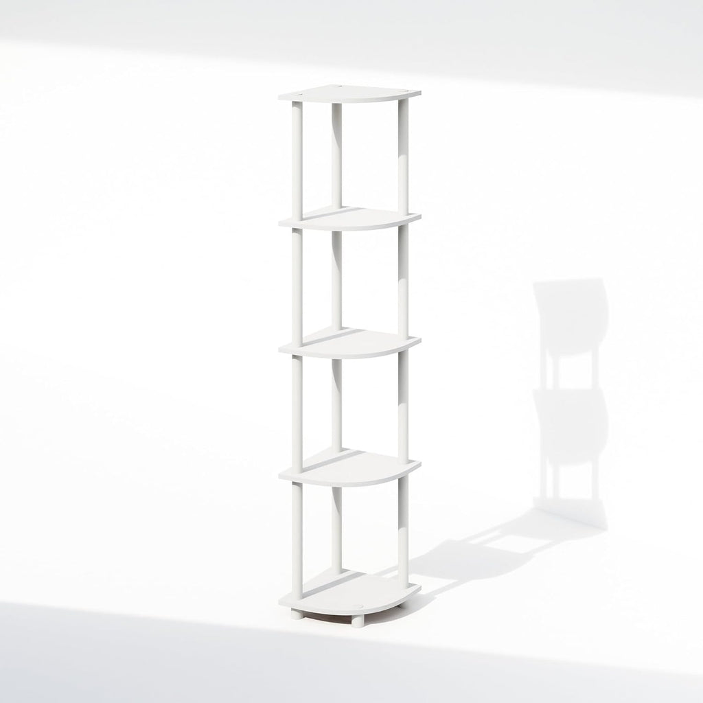 Furinno Turn-N-Tube Toolless Assembly 5-Tier Storage Shelves, White | Corner Shelf, Open Storage Book Shelf, for Organization and Storage, Living Room, Home Office, Bedroom