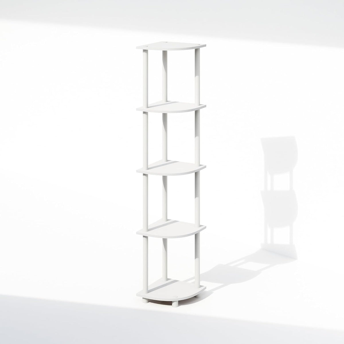 Furinno Turn-N-Tube Toolless Assembly 5-Tier Storage Shelves, White | Corner Shelf, Open Storage Book Shelf, for Organization and Storage, Living Room, Home Office, Bedroom