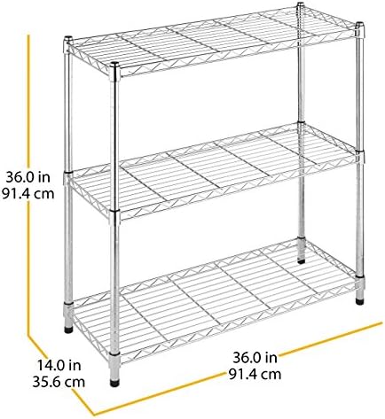 Whitmor 3 Tier Shelving Unit, Metal Storage Shelves, 400 lbs Capacity per Shelf, 1200 lbs Total, Easy Assembly Home Organizer for Pantry, Kitchen, Garage, Plant, 36"L x 14"W x 36"H, Chrome