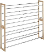 Whitmor 3 Tier Expandable Shoe Rack -Stackable - Natural Wood and Chrome