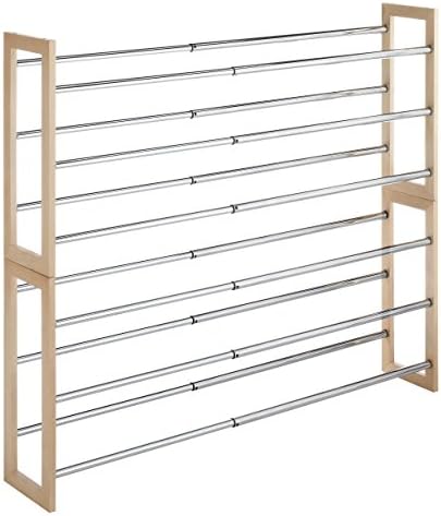 Whitmor 3 Tier Expandable Shoe Rack -Stackable - Natural Wood and Chrome