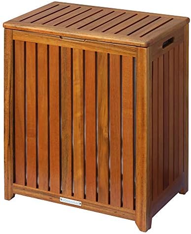 Oceanstar Solid Wood Spa Laundry Hamper 24.75 in high x 20 in Wide x 13.25 in deep, Brown | Hinged lid to prop lid open hands free