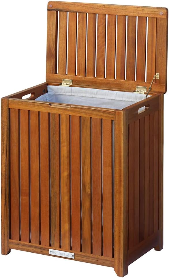 Oceanstar Solid Wood Spa Laundry Hamper 24.75 in high x 20 in Wide x 13.25 in deep, Brown | Hinged lid to prop lid open hands free