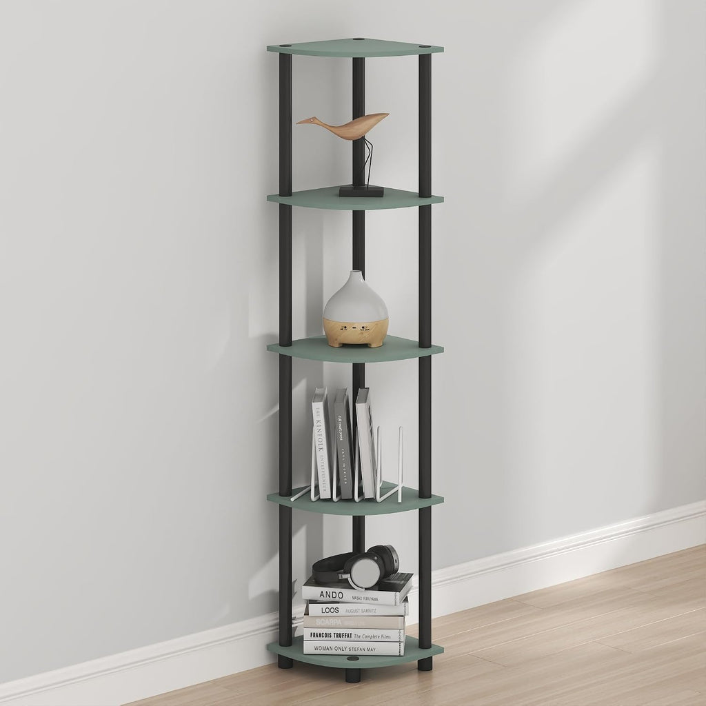 Furinno Turn-N-Tube Toolless Assembly 5-Tier Storage Shelves, White | Corner Shelf, Open Storage Book Shelf, for Organization and Storage, Living Room, Home Office, Bedroom