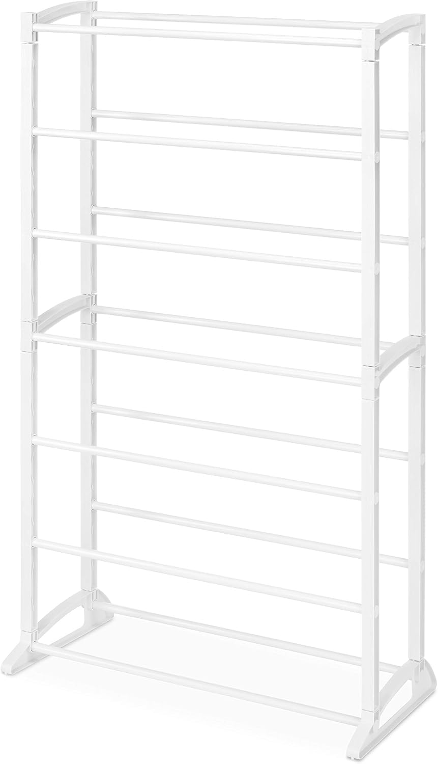 Whitmor 3 Tier Expandable Shoe Rack -Stackable - Natural Wood and Chrome