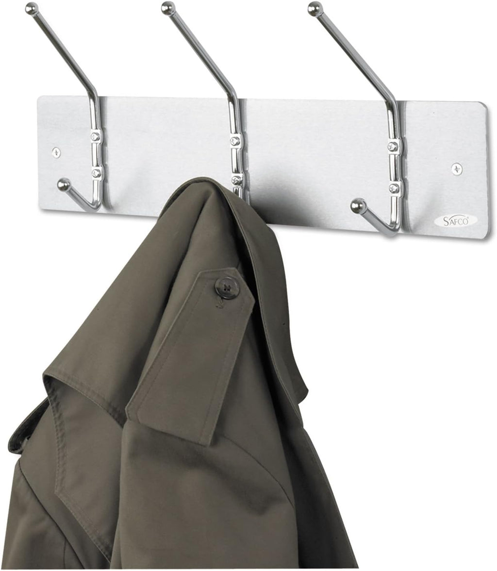 Safco Wall Mount Coat Rack, 6-Hooks for Hanging Coats, Purses, Bags, Umbrellas, for Hallways and Entryways, Black and Satin Aluminum