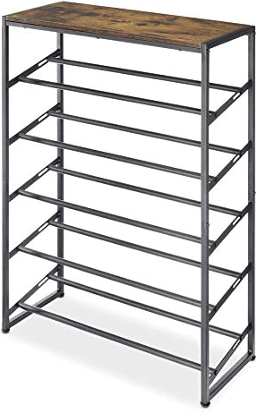 Whitmor 3 Tier Expandable Shoe Rack -Stackable - Natural Wood and Chrome