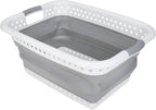 Camco Collapsible Laundry Basket, Large, White/Gray - Pop Open Waterproof Plastic Bin with Handles for Home, Dorm, RV Storage | 18 x 24 in, collapses to 3.2 in tall, expands to 10.5 in, white and gray plastic for home, dorm and RV storage