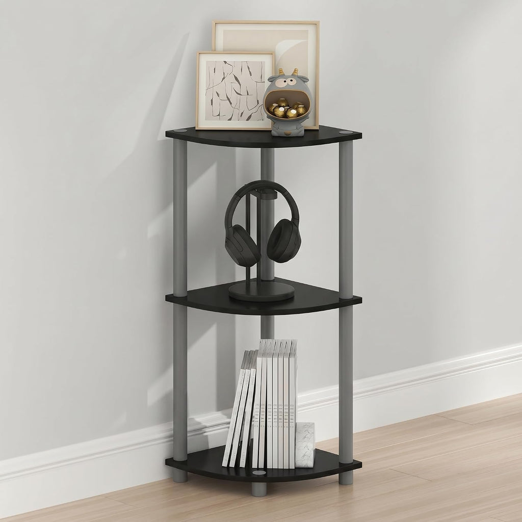 Furinno Turn-N-Tube Toolless Assembly 5-Tier Storage Shelves, White | Corner Shelf, Open Storage Book Shelf, for Organization and Storage, Living Room, Home Office, Bedroom