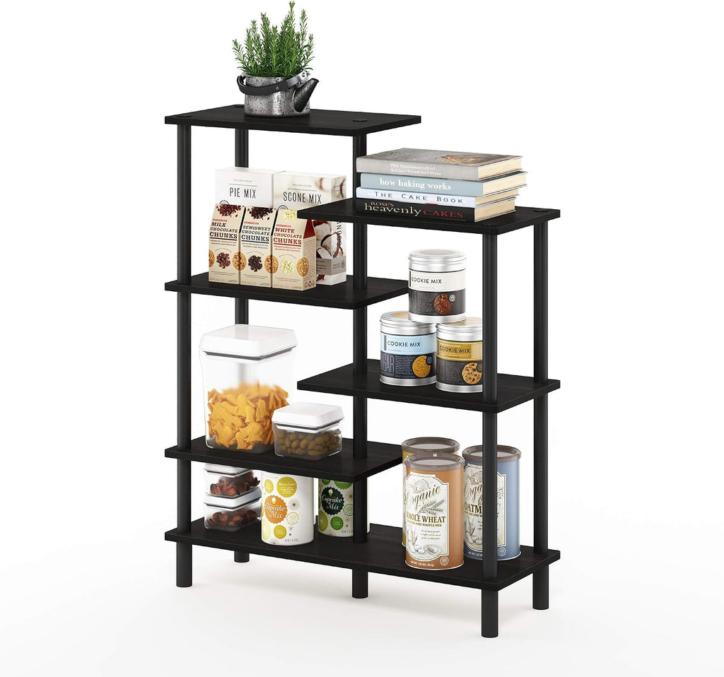 Furinno Turn-N-Tube 2-Tier Multipurpose Wide Shelf, French Oak Grey/Black | Wide Accent Display Shelf, Open Shelves, Round Tubes, for Organization and Storage, Living Room, Garage, Home Office