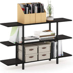 Furinno Turn-N-Tube 2-Tier Multipurpose Wide Shelf, French Oak Grey/Black | Wide Accent Display Shelf, Open Shelves, Round Tubes, for Organization and Storage, Living Room, Garage, Home Office