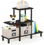 Furinno Turn-N-Tube 2-Tier Multipurpose Wide Shelf, French Oak Grey/Black | Wide Accent Display Shelf, Open Shelves, Round Tubes, for Organization and Storage, Living Room, Garage, Home Office