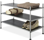 Whitmor 3 Tier Expandable Shoe Rack -Stackable - Natural Wood and Chrome