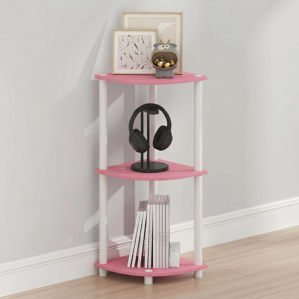 Furinno Turn-N-Tube Toolless Assembly 5-Tier Storage Shelves, White | Corner Shelf, Open Storage Book Shelf, for Organization and Storage, Living Room, Home Office, Bedroom