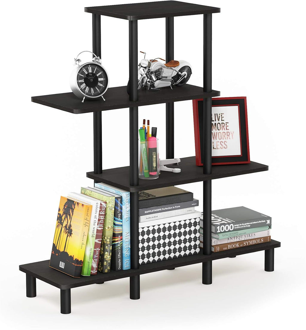 Furinno Turn-N-Tube 2-Tier Multipurpose Wide Shelf, French Oak Grey/Black | Wide Accent Display Shelf, Open Shelves, Round Tubes, for Organization and Storage, Living Room, Garage, Home Office