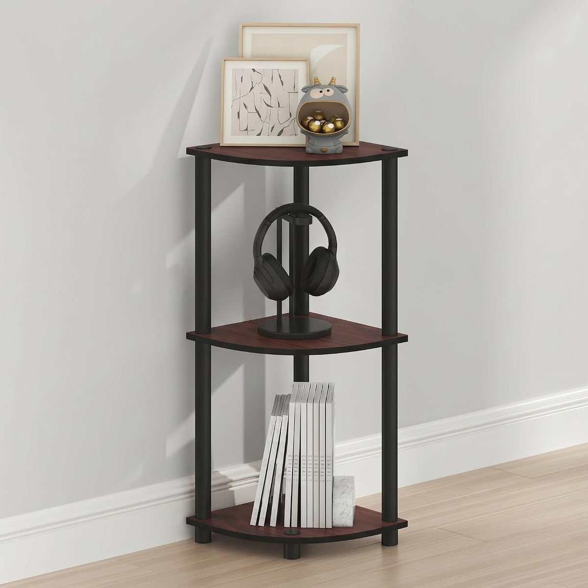 Furinno Turn-N-Tube Toolless Assembly 5-Tier Storage Shelves, White | Corner Shelf, Open Storage Book Shelf, for Organization and Storage, Living Room, Home Office, Bedroom