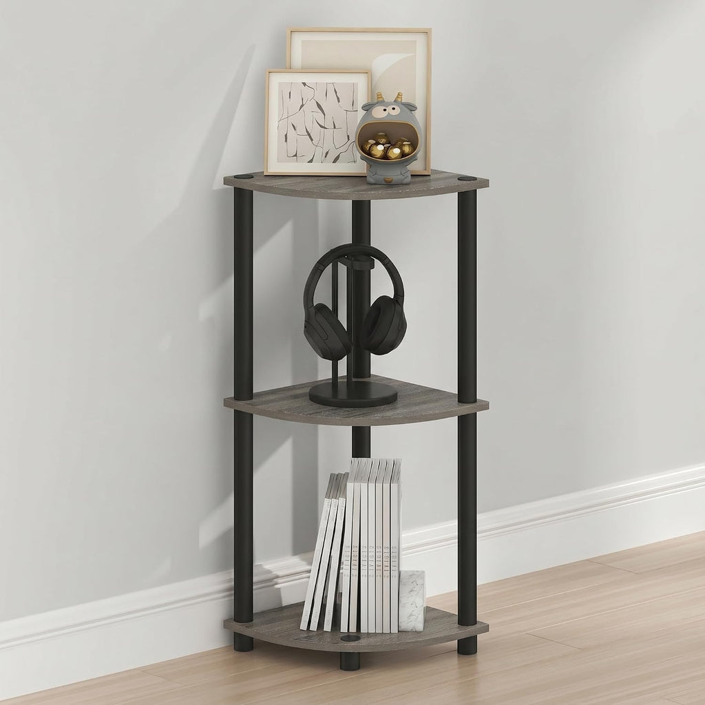 Furinno Turn-N-Tube Toolless Assembly 5-Tier Storage Shelves, White | Corner Shelf, Open Storage Book Shelf, for Organization and Storage, Living Room, Home Office, Bedroom