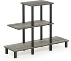 Furinno Turn-N-Tube 2-Tier Multipurpose Wide Shelf, French Oak Grey/Black | Wide Accent Display Shelf, Open Shelves, Round Tubes, for Organization and Storage, Living Room, Garage, Home Office