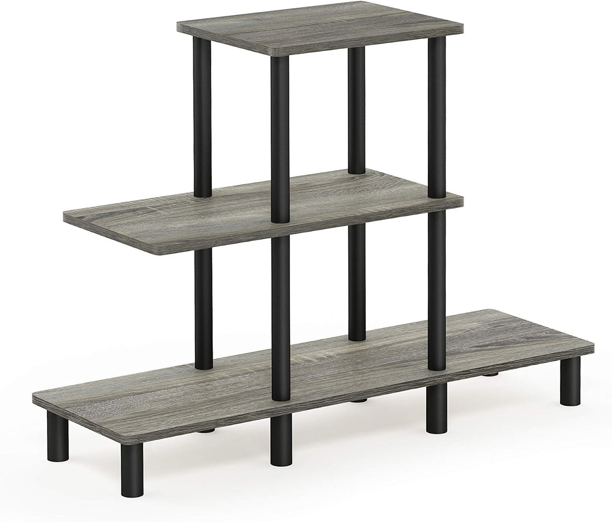 Furinno Turn-N-Tube 2-Tier Multipurpose Wide Shelf, French Oak Grey/Black | Wide Accent Display Shelf, Open Shelves, Round Tubes, for Organization and Storage, Living Room, Garage, Home Office