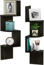 Furinno Rossi Wall Mount Floating Corner Shelf, 3-Tier Radial Set of 2, Espresso