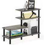 Furinno Turn-N-Tube 2-Tier Multipurpose Wide Shelf, French Oak Grey/Black | Wide Accent Display Shelf, Open Shelves, Round Tubes, for Organization and Storage, Living Room, Garage, Home Office