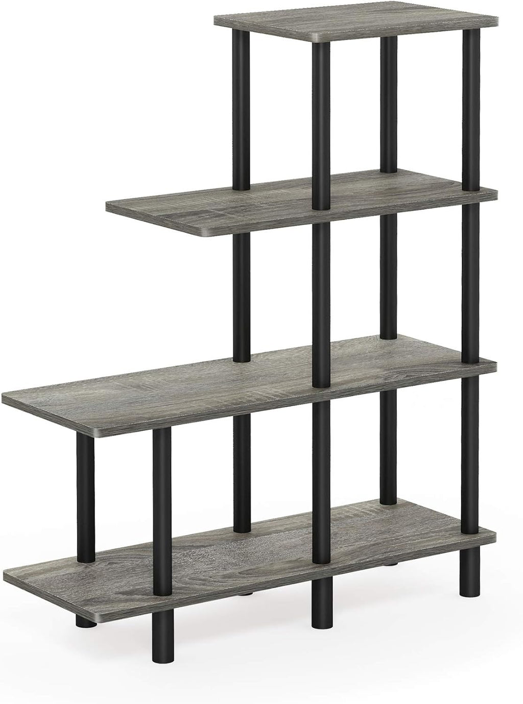Furinno Turn-N-Tube 2-Tier Multipurpose Wide Shelf, French Oak Grey/Black | Wide Accent Display Shelf, Open Shelves, Round Tubes, for Organization and Storage, Living Room, Garage, Home Office