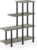 Furinno Turn-N-Tube 2-Tier Multipurpose Wide Shelf, French Oak Grey/Black | Wide Accent Display Shelf, Open Shelves, Round Tubes, for Organization and Storage, Living Room, Garage, Home Office