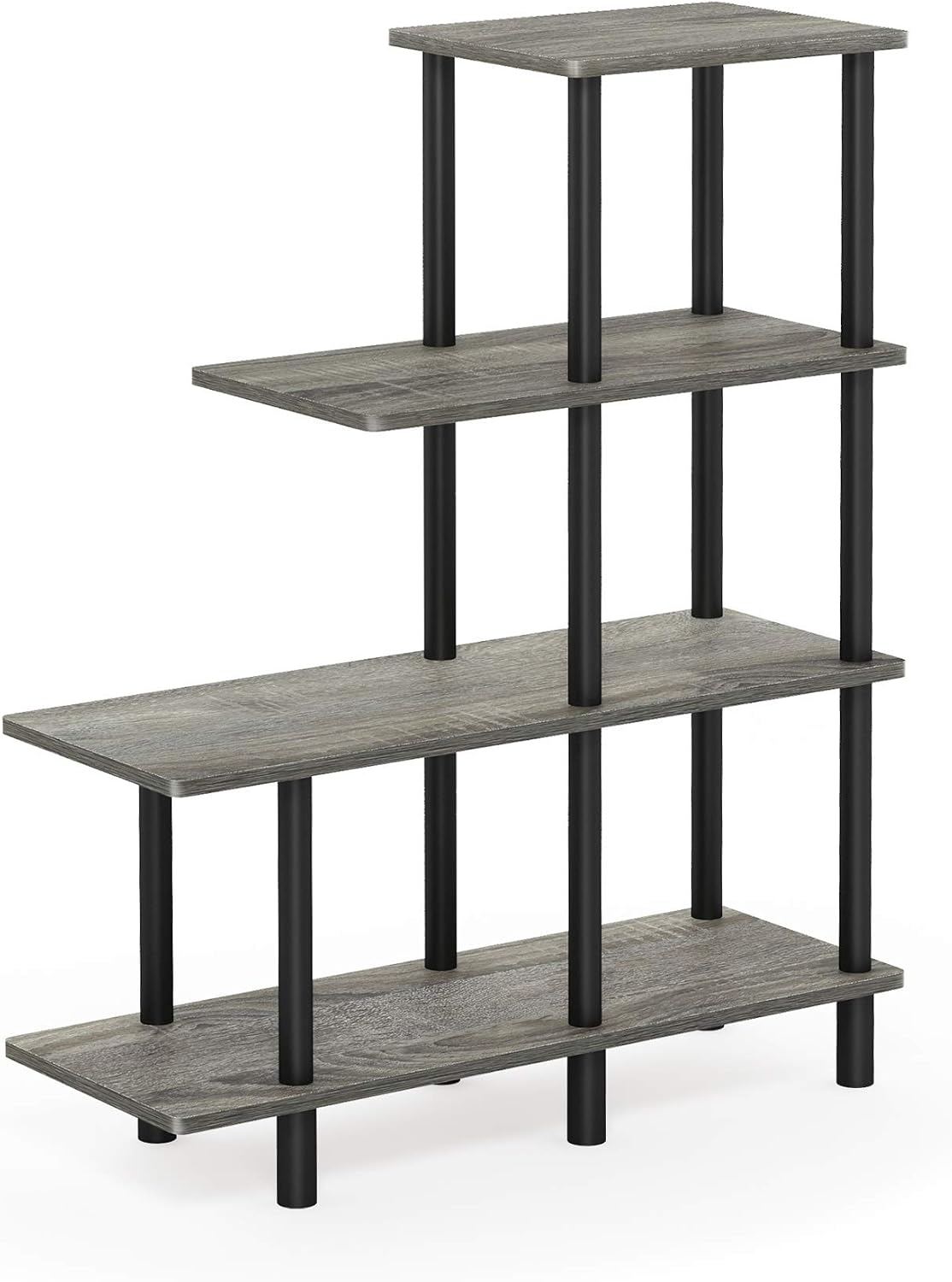 Furinno Turn-N-Tube 2-Tier Multipurpose Wide Shelf, French Oak Grey/Black | Wide Accent Display Shelf, Open Shelves, Round Tubes, for Organization and Storage, Living Room, Garage, Home Office