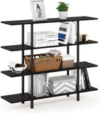Furinno Turn-N-Tube 2-Tier Multipurpose Wide Shelf, French Oak Grey/Black | Wide Accent Display Shelf, Open Shelves, Round Tubes, for Organization and Storage, Living Room, Garage, Home Office