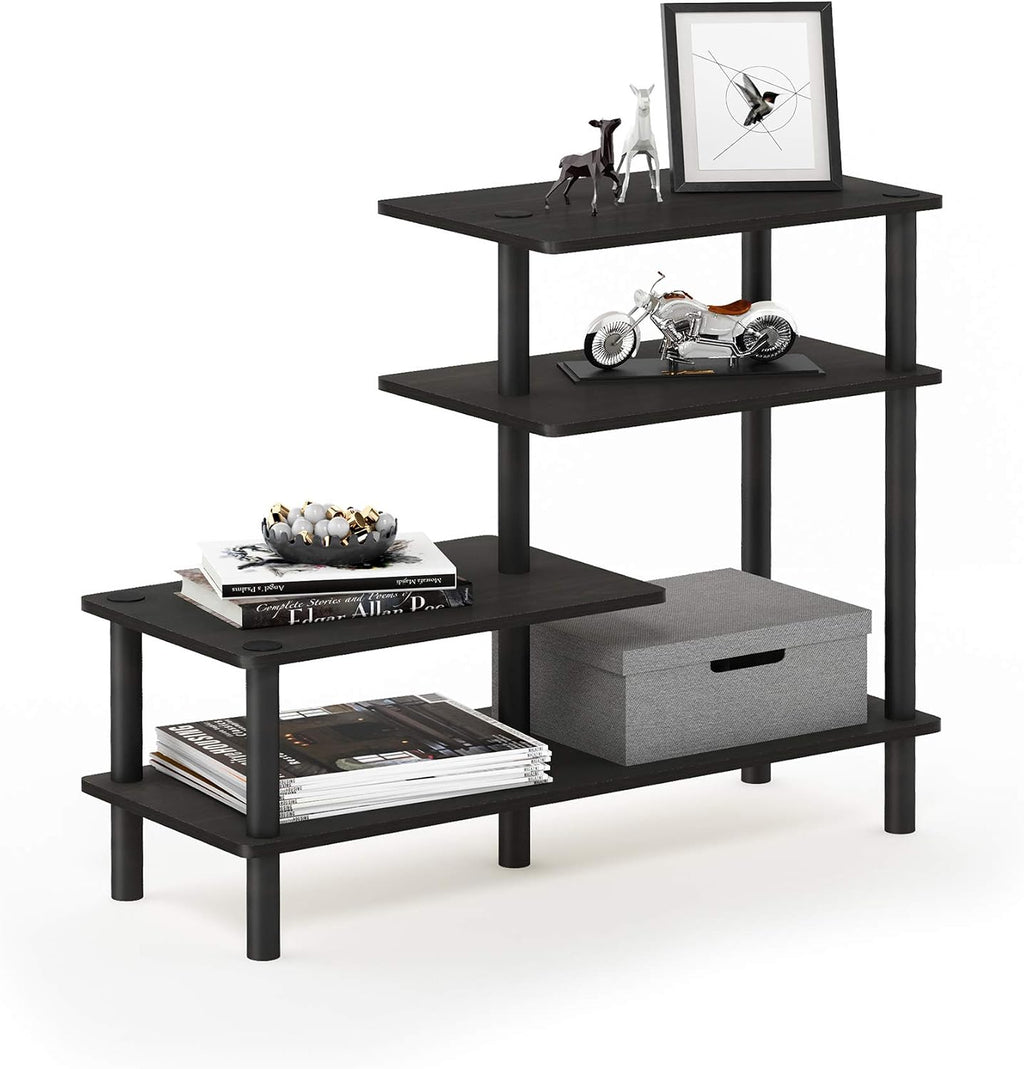 Furinno Turn-N-Tube 2-Tier Multipurpose Wide Shelf, French Oak Grey/Black | Wide Accent Display Shelf, Open Shelves, Round Tubes, for Organization and Storage, Living Room, Garage, Home Office
